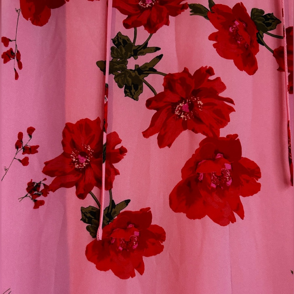 Worthington Pink and Red Floral Lace-Up Long Sleeve Dress, Size XL - Picture 5 of 9